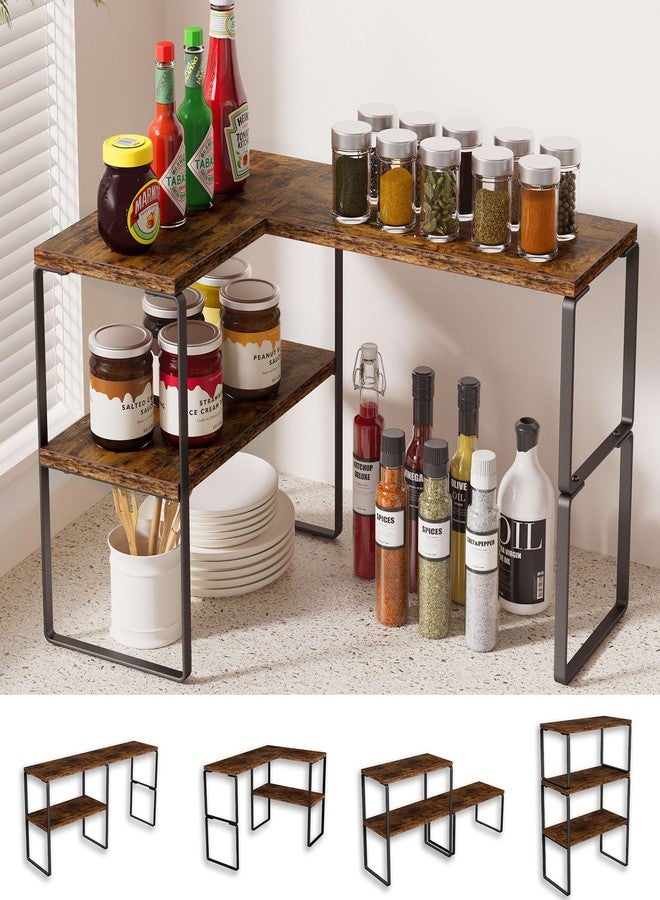 Golener Countertop Organizer Corner Shelf, 2-Tier Adjustable Stackable Corner Shelves for Kitchen, Spice Rack, Coffee Area, Over Sink, Bathroom, Dresser Table, Corner Counter Shelf Stand, Rustic Brown - Image 1