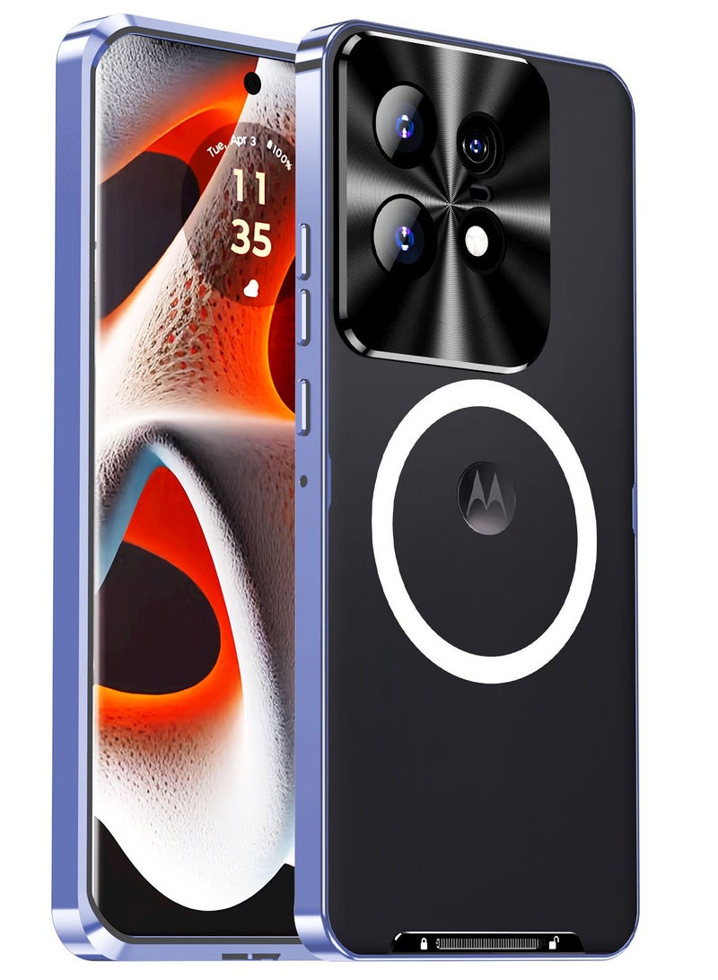 عام حافظة معدنية متوافقة مع موتورولا إيدج 50 برو ، مصد معدني مقاوم للصدمات غطاء شفاف ماتي غطاء خلفي للكمبيوتر الشخصي مع حماية عدسة الكاميرا اللاسلكية المغناطيسية - Image 1