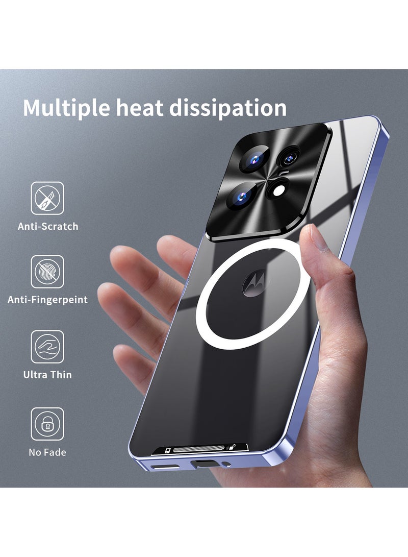 عام حافظة معدنية متوافقة مع موتورولا إيدج 50 برو ، مصد معدني مقاوم للصدمات غطاء شفاف ماتي غطاء خلفي للكمبيوتر الشخصي مع حماية عدسة الكاميرا اللاسلكية المغناطيسية - Image 3