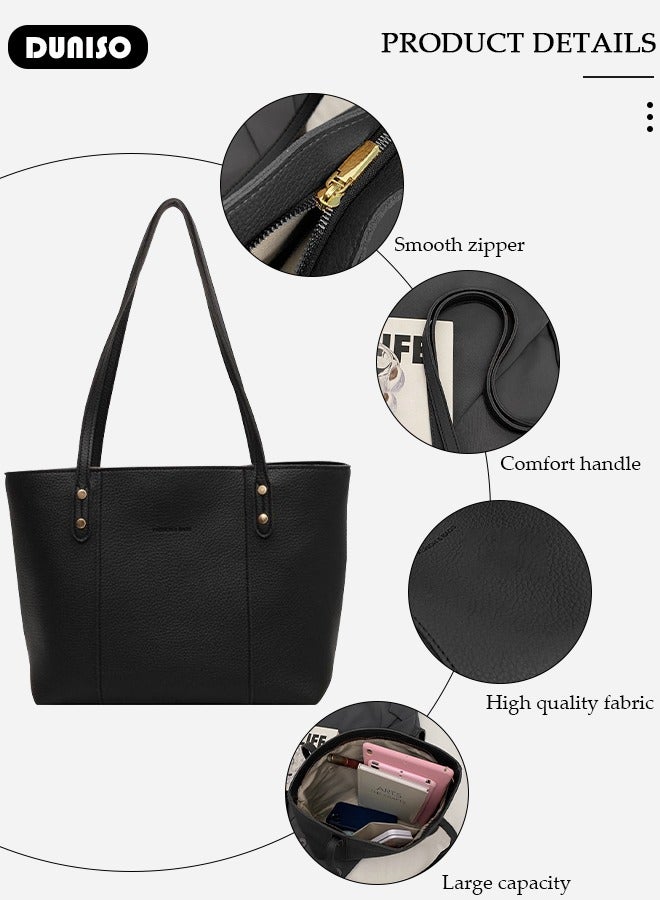 DUNISO Women's Shoulder Tote Bag Faux Leather Handbag for Women Large Capacity Messenger Bag, Fashionable Travel Shoulder Bag for Ladies Girls College Students - Image 2
