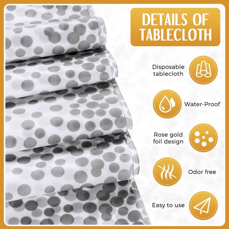 Breling 8 Pack White and Silver Disposable Plastic Tablecloths and Satin Table Runner Set, 54 x 108 Inch Tablecloth, 12 x 108 Inch Table Runners for Wedding Graduation Birthday Baby Shower New Year - Image 3