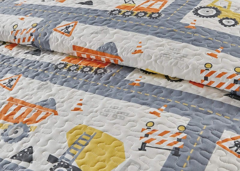 Linen Plus Bedspread Set Kids/Teens Construction Crane Vehicles Work Trucks Cement Tractor Concrete Mixer White Grey Yellow Orange Black New # Orange Crane (Twin) - Image 3