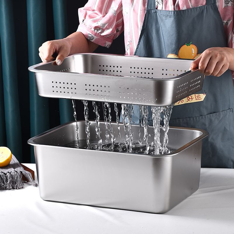 طبق مربع من الفولاذ المقاوم للصدأ مع عمق وسماكة، طبق مسطح مستطيل، طبق أرز مطبوخ، وعاء بوفيه مع غطاء، وعاء مربع من الفولاذ المقاوم للصدأ - Image 5