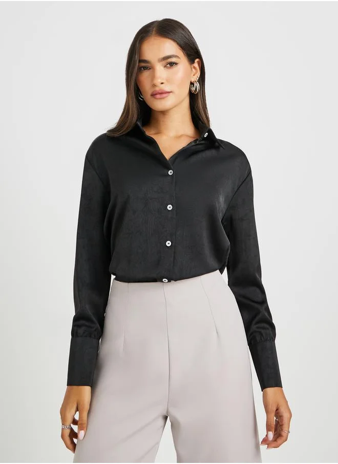 ستايلي Solid Buttoned Down Spread Collar Shirt