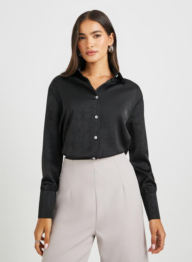 Styli Solid Buttoned Down Spread Collar Shirt  - Image 2