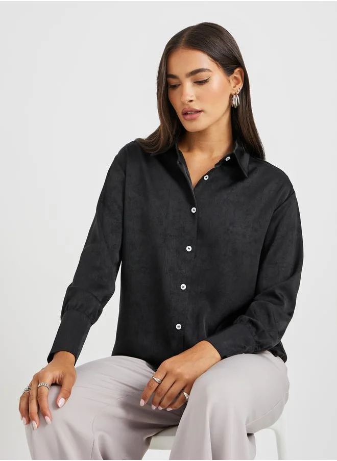 ستايلي Solid Buttoned Down Spread Collar Shirt