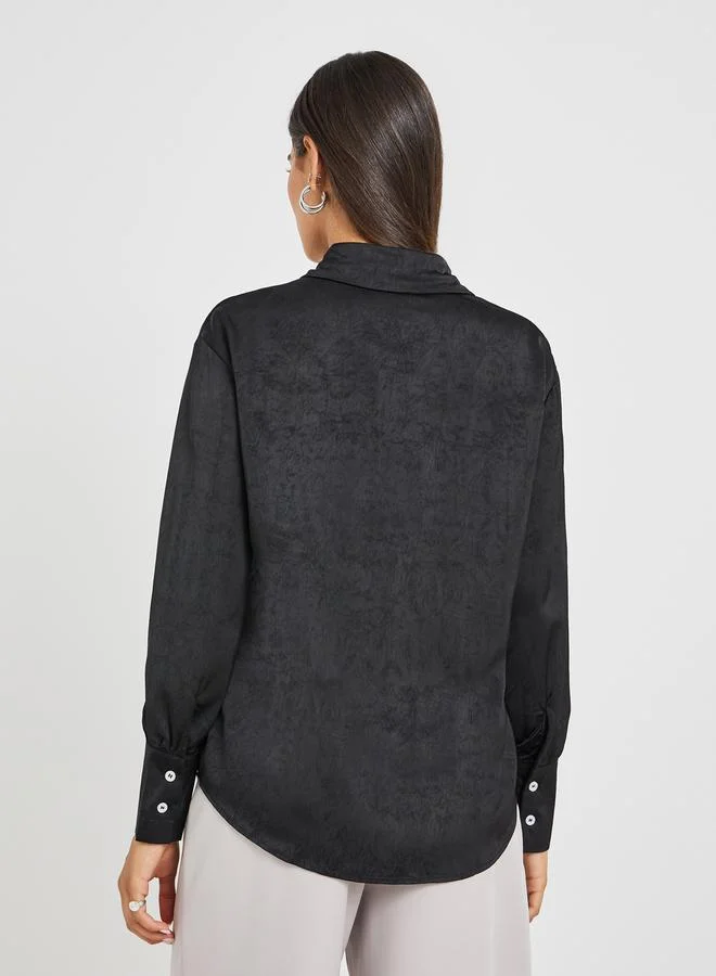 Styli Solid Buttoned Down Spread Collar Shirt