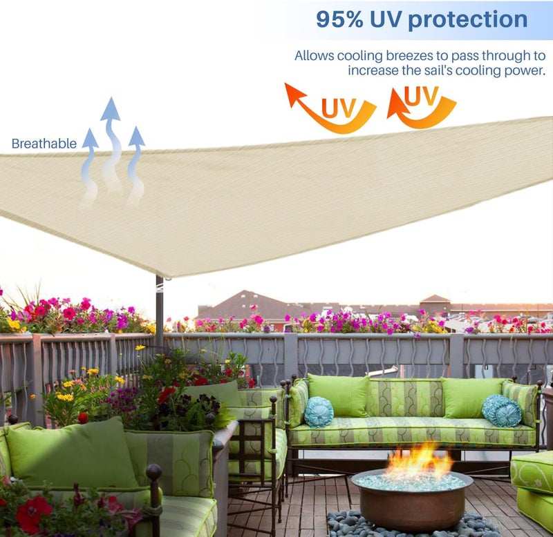 EK Sunrise 8' x 8' x 11' Sun Shade Sail Right Triangle Canopy Shade Cover UV Block for Patio Backyard Garden Outdoor (Beige) - Image 5
