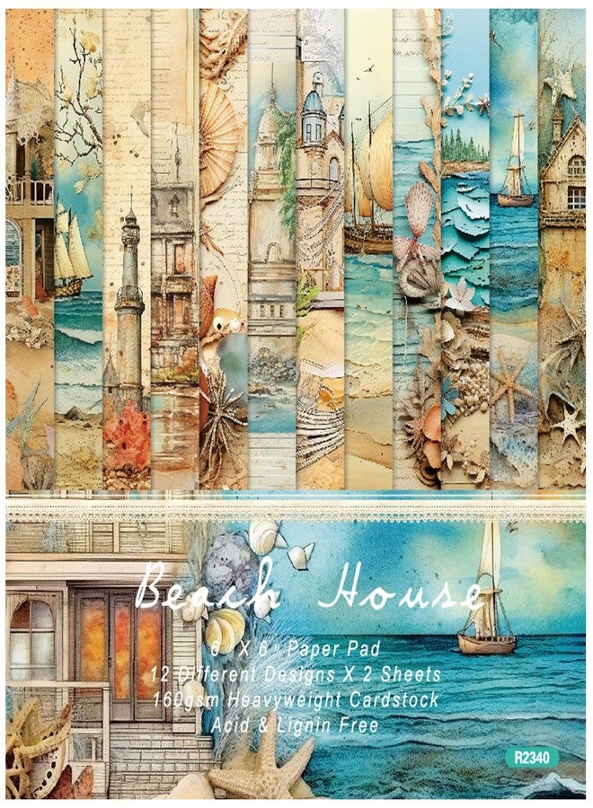 WLXTREE Beach House Scrapbook Paper Pad - 6x6 Sea Themed Travel & Vacation Collection Scrapbooking Supplies Paper for DIY Decorative Background Cardmaking Art Journaling Planner Origami Crafts - Image 1
