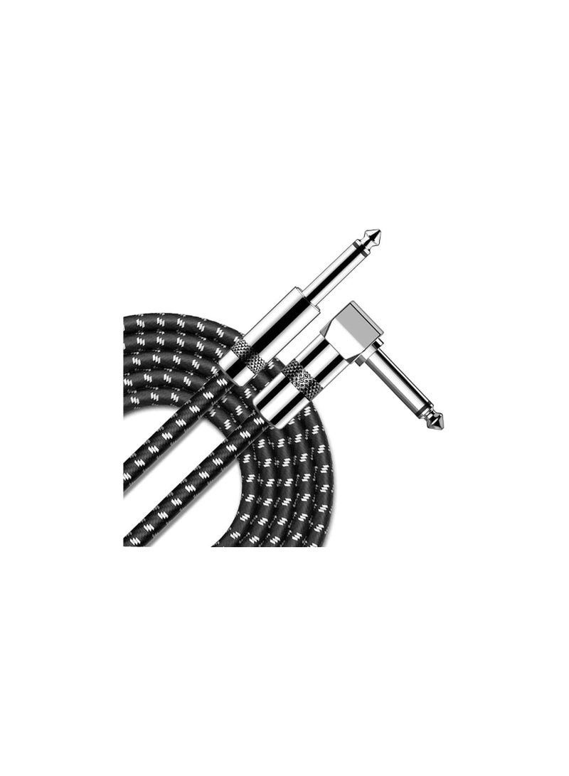 Guitar Cable 3m, Electric Instrument Cable Bass Amp Cord for Electric Guitar Bass Amplifier Audio, 1/4" Right Angle to Straight, Black White - Image 1