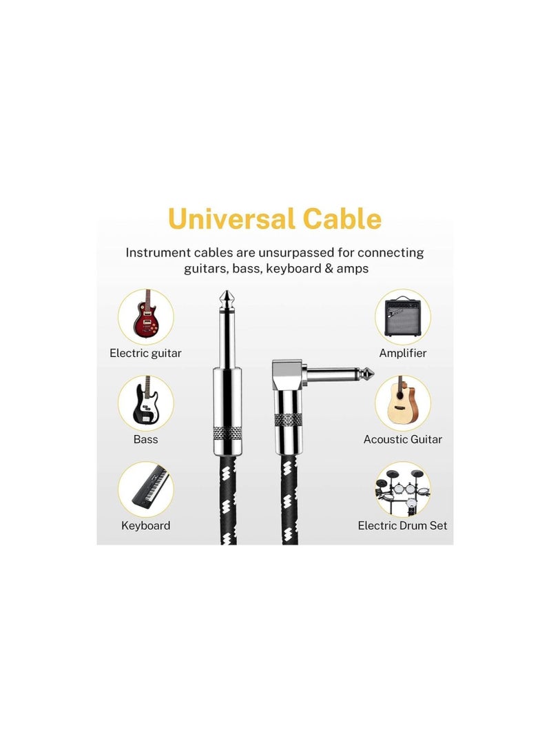 Guitar Cable 3m, Electric Instrument Cable Bass Amp Cord for Electric Guitar Bass Amplifier Audio, 1/4" Right Angle to Straight, Black White - Image 2