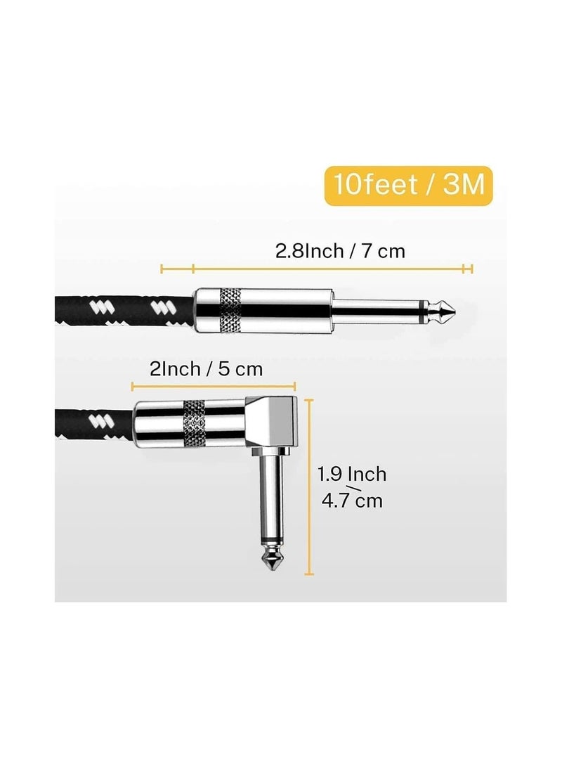 Guitar Cable 3m, Electric Instrument Cable Bass Amp Cord for Electric Guitar Bass Amplifier Audio, 1/4" Right Angle to Straight, Black White - Image 4