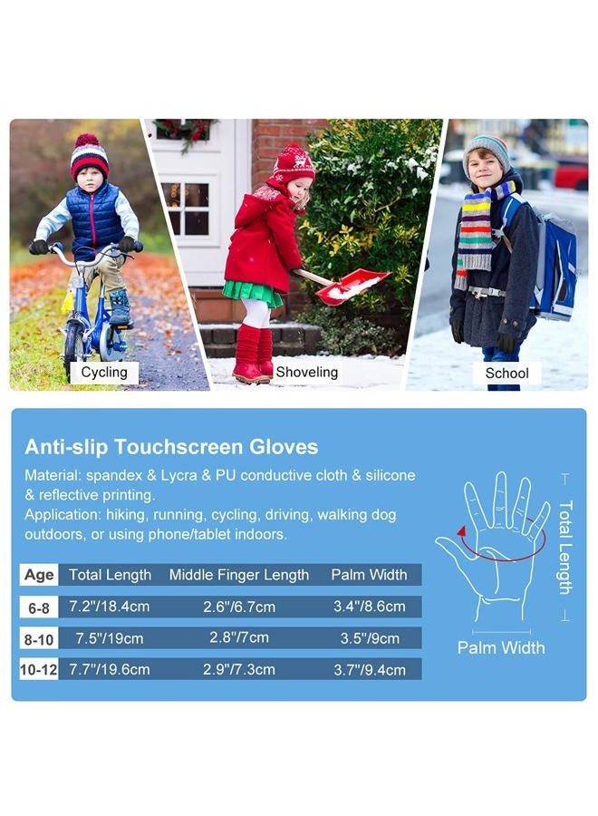 EEFOW Kids Waterproof Winter Touchscreen Gloves: Lightweight Cold Weather Warm Sport Mitten for Age 6-12 Years Boys & Girls Black, Black, M - Image 5
