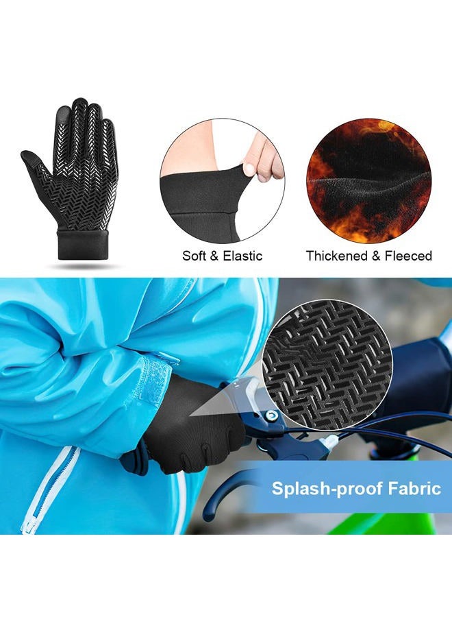 EEFOW Kids Waterproof Winter Touchscreen Gloves: Lightweight Cold Weather Warm Sport Mitten for Age 6-12 Years Boys & Girls Black, Black, M - Image 2