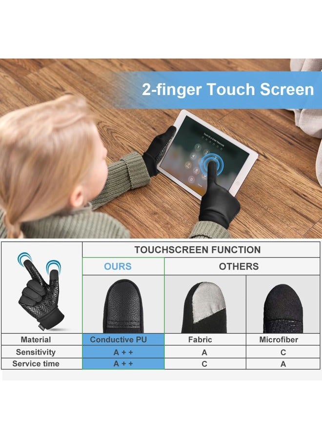 EEFOW Kids Waterproof Winter Touchscreen Gloves: Lightweight Cold Weather Warm Sport Mitten for Age 6-12 Years Boys & Girls Black, Black, M - Image 3