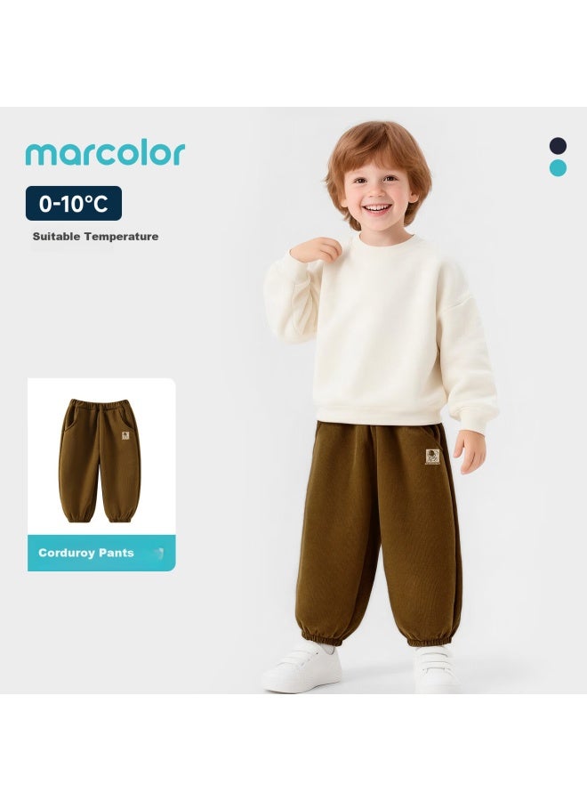 Marcolor Autumn Winter New Baby Toddler Fleece-lined Corduroy Pants Sweatpants Warm Coffee Beige Astronaut 140