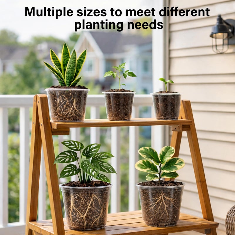 Bluepro 20 Pack 8/6/5/4/3.5 Inch Reinforced Large Clear Nursery Pots with Drainage Hole, Transparent Variety Pack Plastic Plant Pot for Vegetable Propagation, Root Cutting, Seed Starting - Image 4