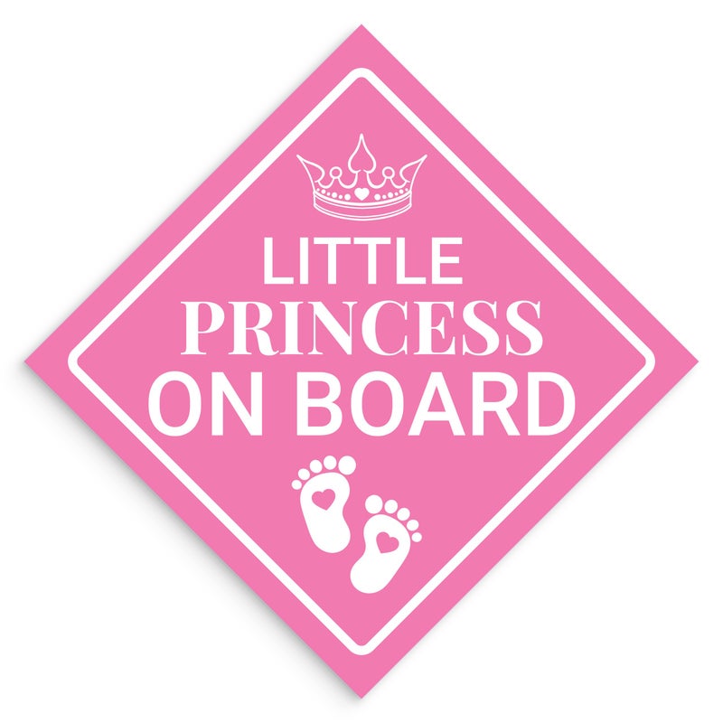 Super Cute Elegant 45in Princess on Board Sticker 1pk Bright Pink Diamond Newborn Caution Car Bumper Decals Premium Vinyl Baby Safety Warning Label for Vehicles Trucks Automobiles Cars Vans