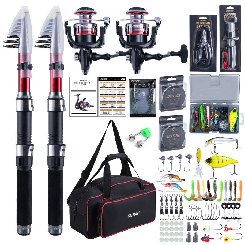 Goture Fishing Rod and Reel Combos-2PCS Telescopic Fishing Pole+2PCS Spinning Reels with Carrier Bag,1.8M-2.7M Telescopic Rod Reel Kit for Starter Travel Saltwater Freshwater,Gifts for Men - Image 1
