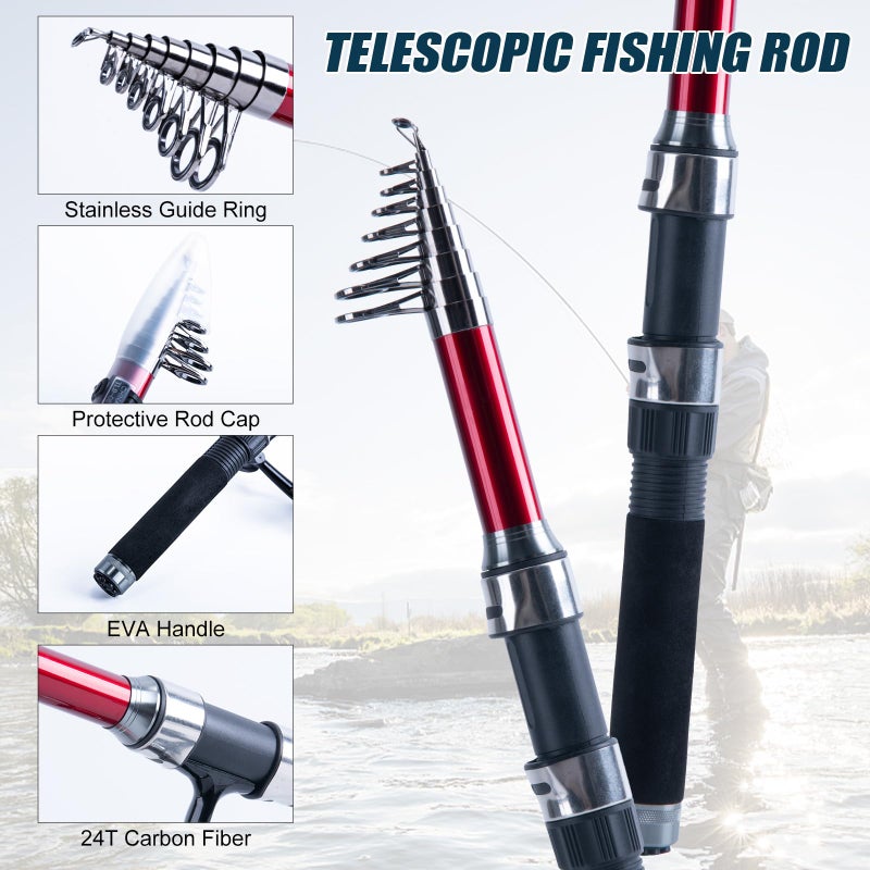Goture Fishing Rod and Reel Combos-2PCS Telescopic Fishing Pole+2PCS Spinning Reels with Carrier Bag,1.8M-2.7M Telescopic Rod Reel Kit for Starter Travel Saltwater Freshwater,Gifts for Men - Image 3