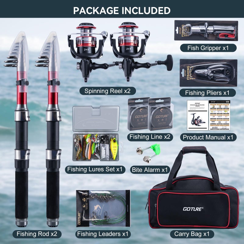 Goture Fishing Rod and Reel Combos-2PCS Telescopic Fishing Pole+2PCS Spinning Reels with Carrier Bag,1.8M-2.7M Telescopic Rod Reel Kit for Starter Travel Saltwater Freshwater,Gifts for Men - Image 2