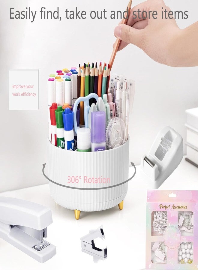 suniya Office Supplies,Desk Accessories,with Stapler,Tape Dispenser,Staple Remover,Scissor,Ballpoint Pen,Sticky Notes,Clear Tape,Staples,Desk Organizer,Ruler,Binder,Best Gift Set(White) - Image 4