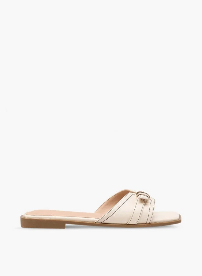 Women Buckle Accent Slip-On Flat Sandals