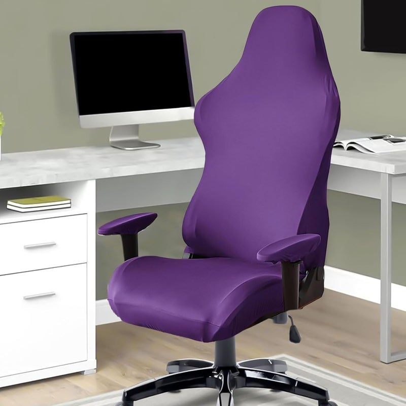 Stretch Spandex Gaming Chair Cover with Armrest and Seat Protector for Office Computer Racing Chair Black Elastic Fit Polyester Soft Seat Shield Size Modern Colors for Home and Workspace(Purple) - Image 2