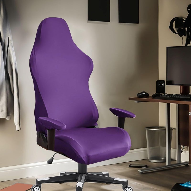 Stretch Spandex Gaming Chair Cover with Armrest and Seat Protector for Office Computer Racing Chair Black Elastic Fit Polyester Soft Seat Shield Size Modern Colors for Home and Workspace(Purple) - Image 4