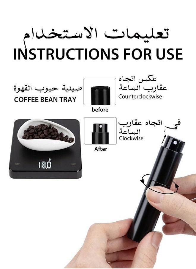 3-piece coffee bean measuring cup spray bottle set Single-dose measuring coffee bean tray set Ceramic coffee measuring cup ceramic measuring container Single-dose measuring tray kit Reduce coffee static Gift for coffee lovers (white ceramic + spray bottle + spoon)