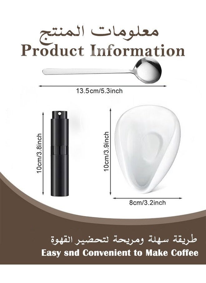 3-piece coffee bean measuring cup spray bottle set Single-dose measuring coffee bean tray set Ceramic coffee measuring cup ceramic measuring container Single-dose measuring tray kit Reduce coffee static Gift for coffee lovers (white ceramic + spray bottle + spoon)