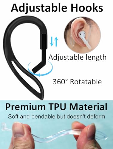 A-Focus Anti-Slip Set for AirPods 4 Silicone Adjustable Ear Hook Ergonomic Design Wings Wingtip Ear Hooks Tips Strap Sport Earbuds Accessories Eartip Compatible with AirPods 4th Black - Image 4