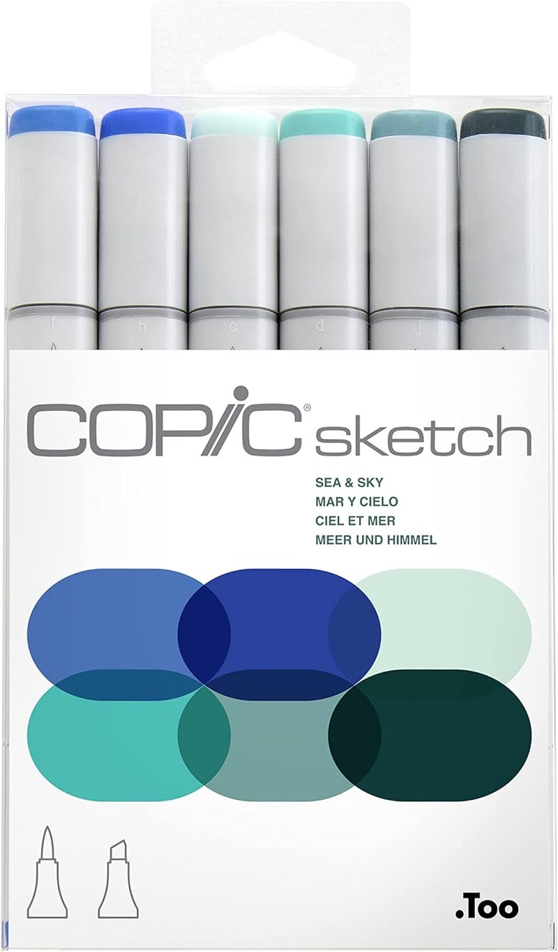 Copic Sketch Marker Set - 6 Colors, Sea & Sky - Image 1