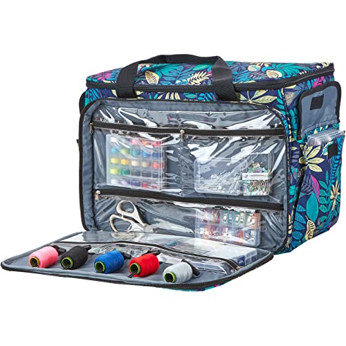 HOMEST Sewing Machine Carrying Case with Multiple Storage Pockets, Universal Tote Bag with Shoulder Strap Compatible with Most Standard Singer, Brother, Janome, Floral (Patent Design) - Image 3