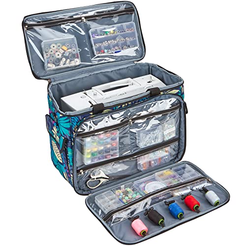 HOMEST Sewing Machine Carrying Case with Multiple Storage Pockets, Universal Tote Bag with Shoulder Strap Compatible with Most Standard Singer, Brother, Janome, Floral (Patent Design) - Image 2