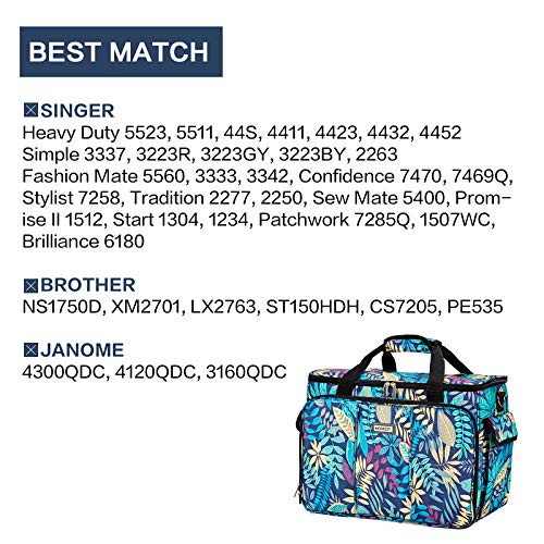 HOMEST Sewing Machine Carrying Case with Multiple Storage Pockets, Universal Tote Bag with Shoulder Strap Compatible with Most Standard Singer, Brother, Janome, Floral (Patent Design) - Image 5