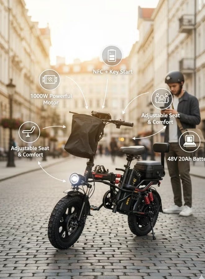 Electric bicycle for adults with a 48V battery, 1000W motor, and 16-inch mountain bike tires. - Image 2