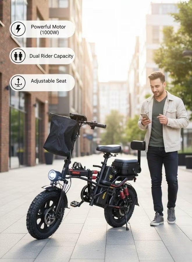 Electric bicycle for adults with a 48V battery, 1000W motor, and 16-inch mountain bike tires. - Image 3
