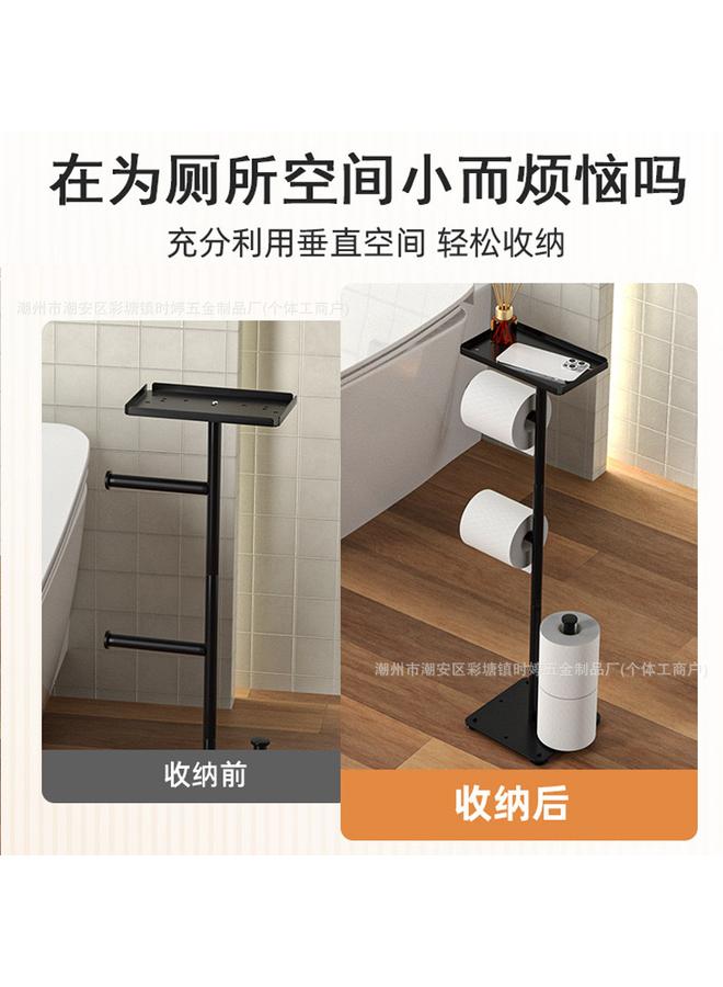 الأزرق جي دبليو حامل ورق التواليت العمودي من الأرض إلى الأرض ، رف ورق لفافة الحمام ، رف مناديل مع رف تخزين الهاتف المحمول - Image 4