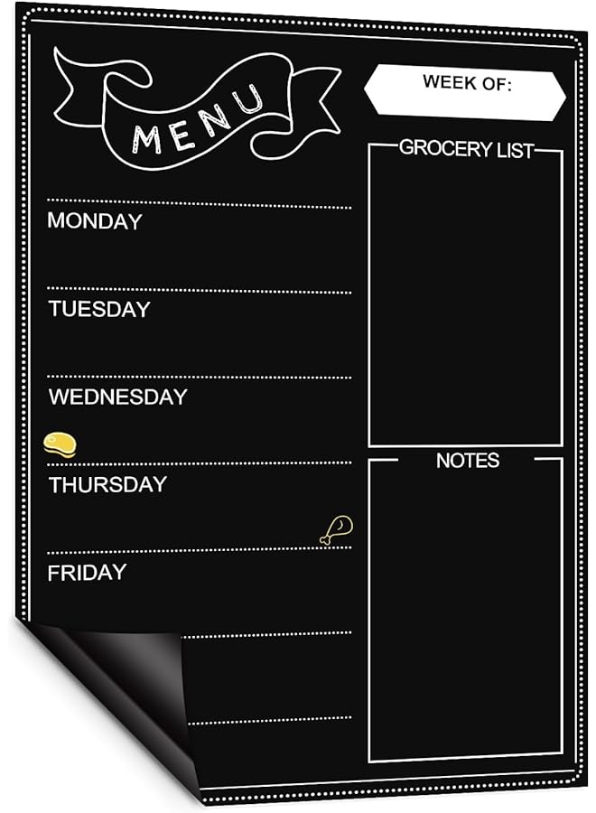 erorex Magnetic Dry Erase Menu Black Board For Fridge Weekly Meal Planner And Grocery List Notepad For Kitchen 42Cmx30Cm Daily Dinner Menu Chalkboard Calendar For Home  - Image 1