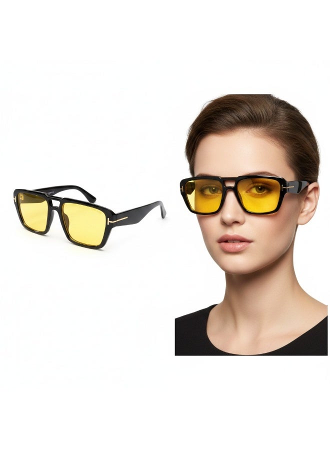 نظارة شمسية صيفية للجنسين  (Tom Ford) طراز Redford TF1153 بإطار أسود وعدسات صفراء كود 26