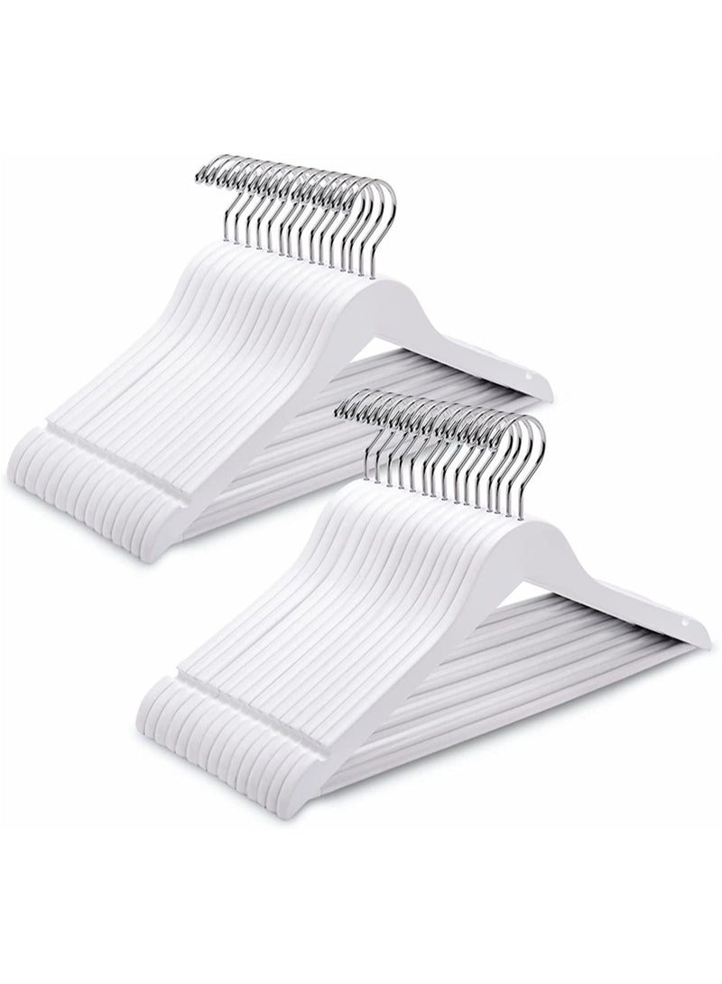 Amber Home Wooden Suit Hangers Coat Hanger White Wooden Hangers with Non Slip Pant Bar Clothes Hangers with 360 Swivel Hook 30 Pc - Image 1