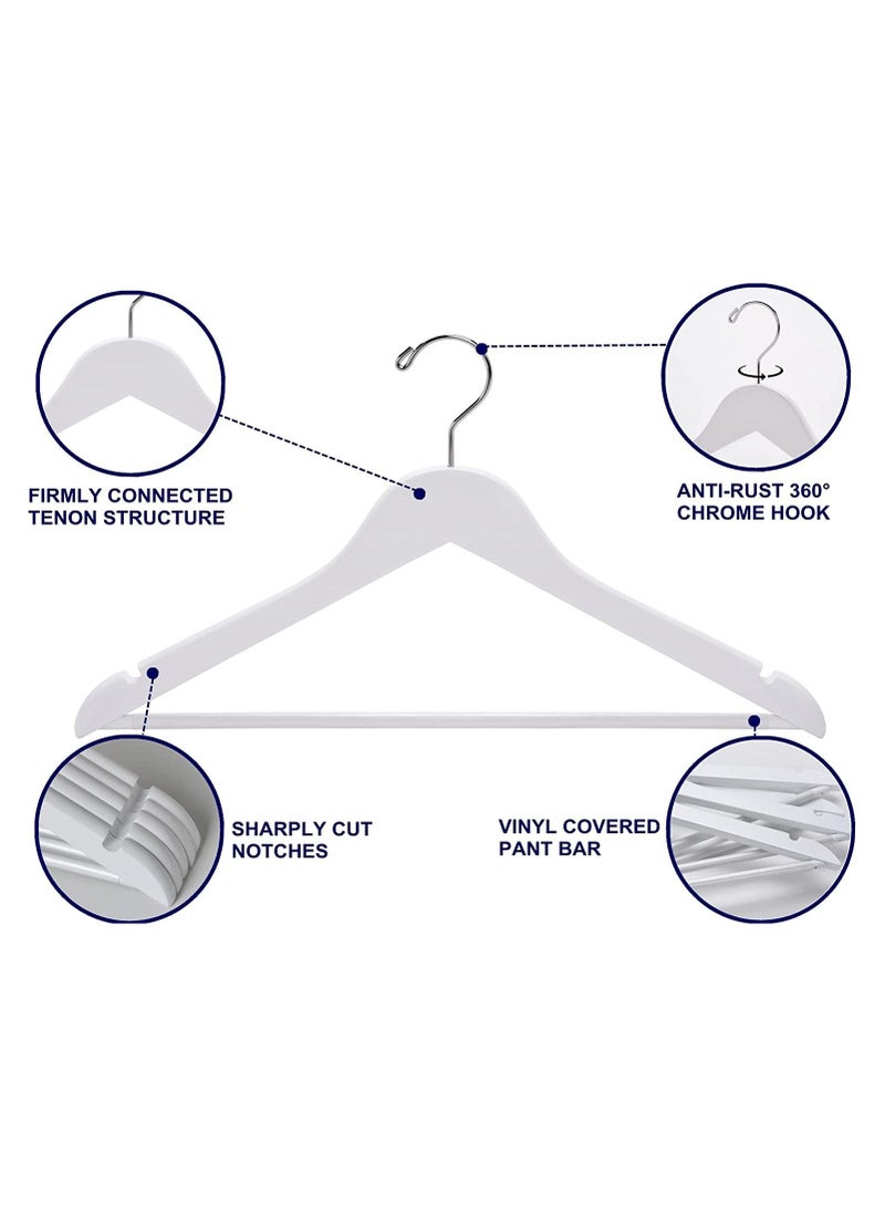 Amber Home Wooden Suit Hangers Coat Hanger White Wooden Hangers with Non Slip Pant Bar Clothes Hangers with 360 Swivel Hook 30 Pc - Image 3