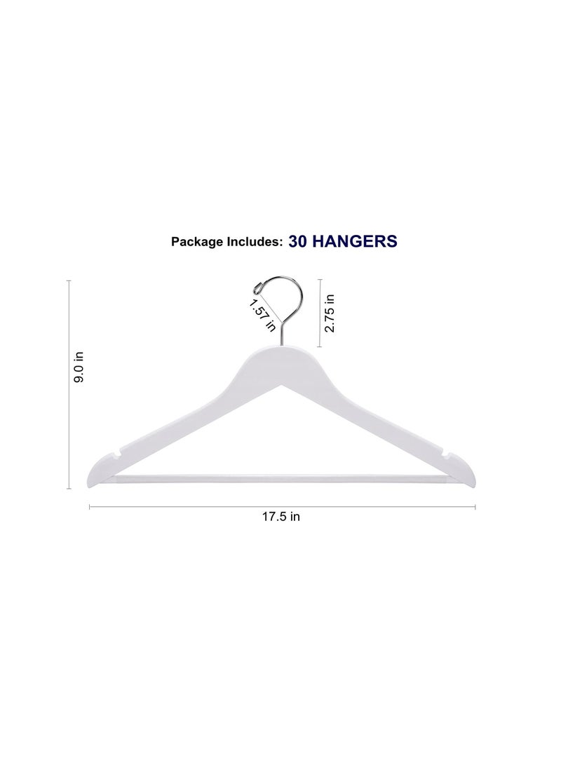 Amber Home Wooden Suit Hangers Coat Hanger White Wooden Hangers with Non Slip Pant Bar Clothes Hangers with 360 Swivel Hook 30 Pc - Image 2