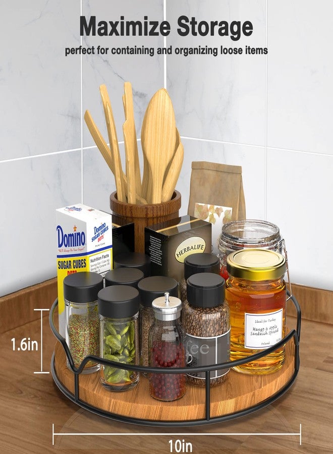 AXTEE Lazy Susan Turntable Organizer with Anti-Slip Mat for Cabinet Pantry Kitchen Countertop Refrigerator Office, Pine Wood, 10", Carbonized Black - Image 4