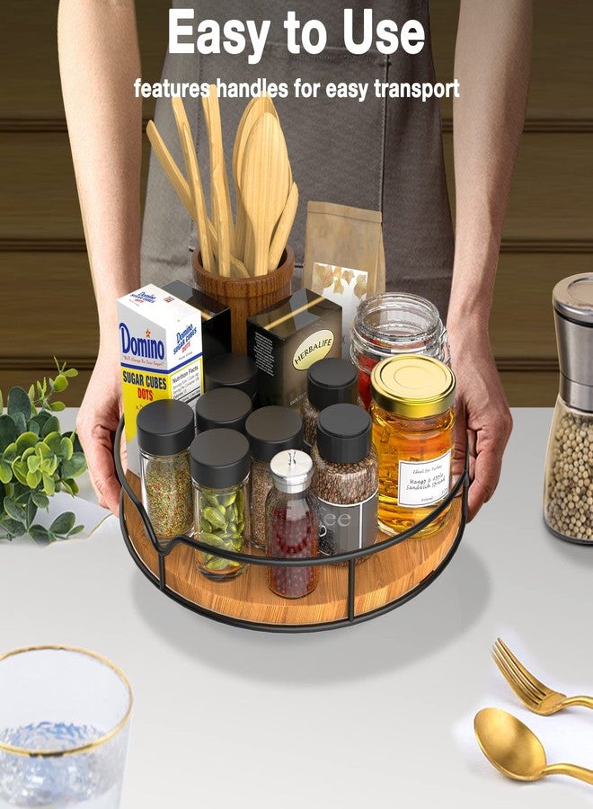 AXTEE Lazy Susan Turntable Organizer with Anti-Slip Mat for Cabinet Pantry Kitchen Countertop Refrigerator Office, Pine Wood, 10", Carbonized Black - Image 5