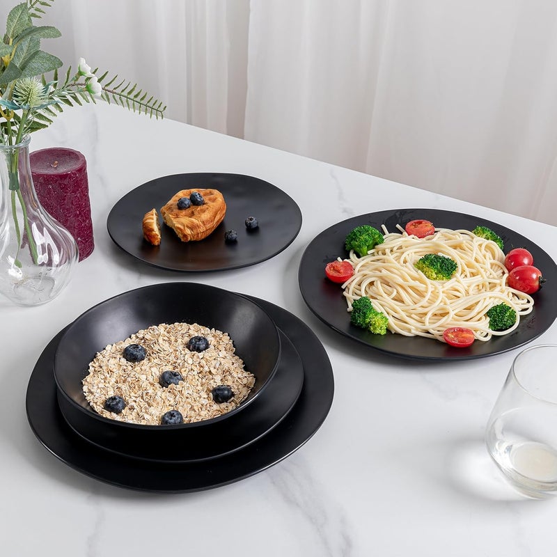 ZAROCRUS Black Melamine Plates and Bowls Set12Piece Melamine Dinnerware Sets for Indoor and Outdoor Use Lightweight RV and Camping Dish Set for 4 BPA Free and Dishwasher Safe - Image 2