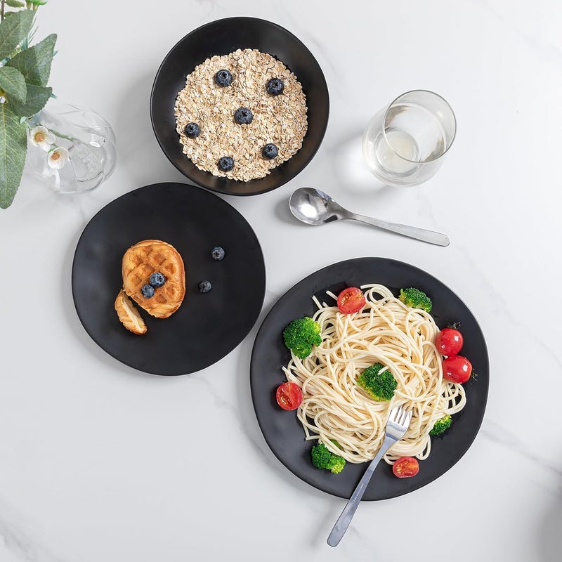 ZAROCRUS Black Melamine Plates and Bowls Set12Piece Melamine Dinnerware Sets for Indoor and Outdoor Use Lightweight RV and Camping Dish Set for 4 BPA Free and Dishwasher Safe - Image 4