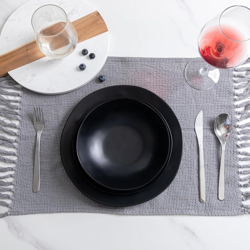 ZAROCRUS Black Melamine Plates and Bowls Set12Piece Melamine Dinnerware Sets for Indoor and Outdoor Use Lightweight RV and Camping Dish Set for 4 BPA Free and Dishwasher Safe - Image 3