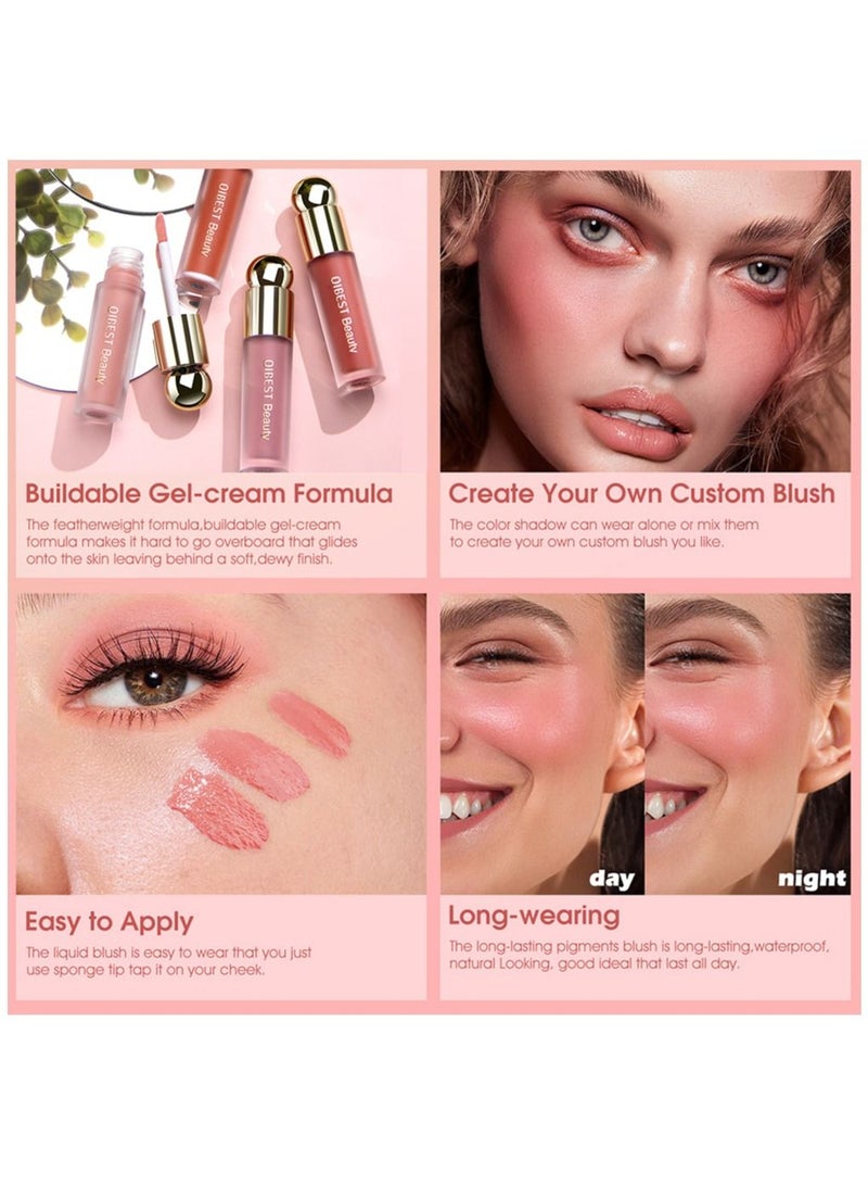QiBest أحمر خدود سائل كريمي وردي، أحمر خدود سائل كريمي ناعم، متعدد الألوان، فرشاة كبيرة، لون بشرة سائل للوجه والعينين والشفتين، يدوم طويلاً، مظهر طبيعي، يمتزج بشكل مثالي مع البشرة #05 - Image 4